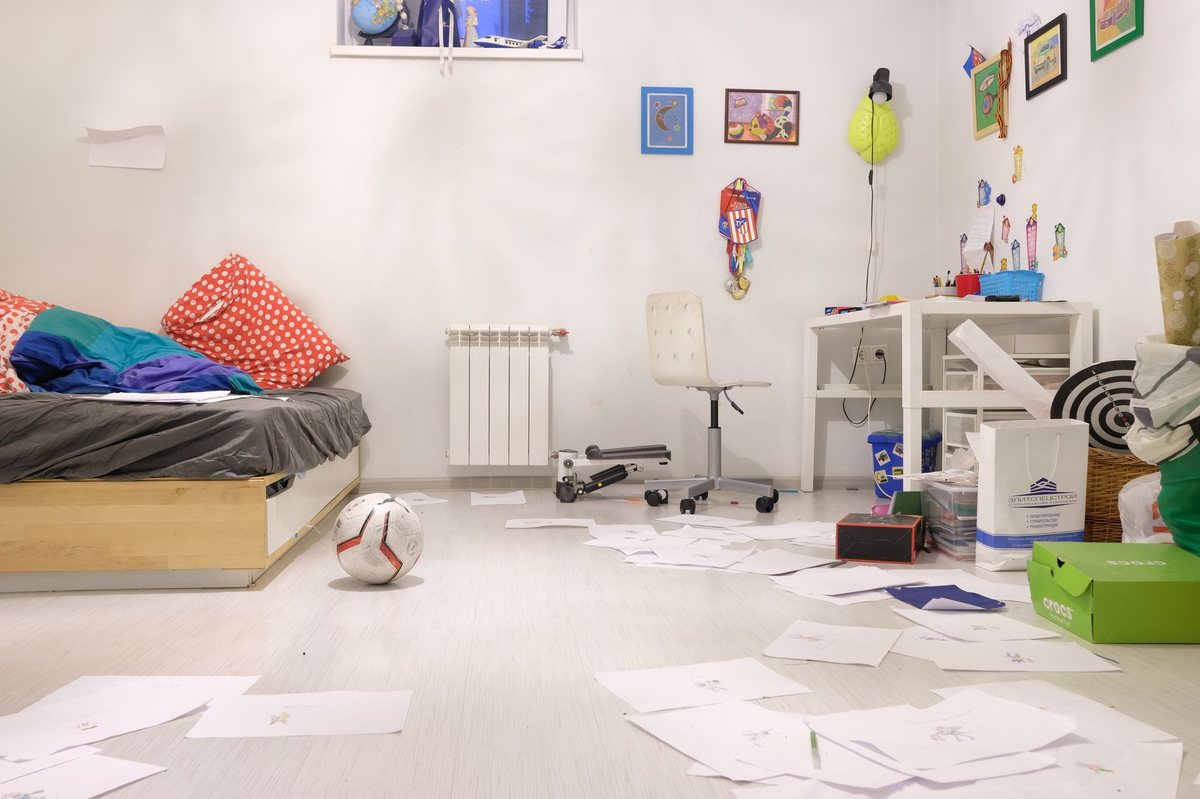 Before: cluttered room